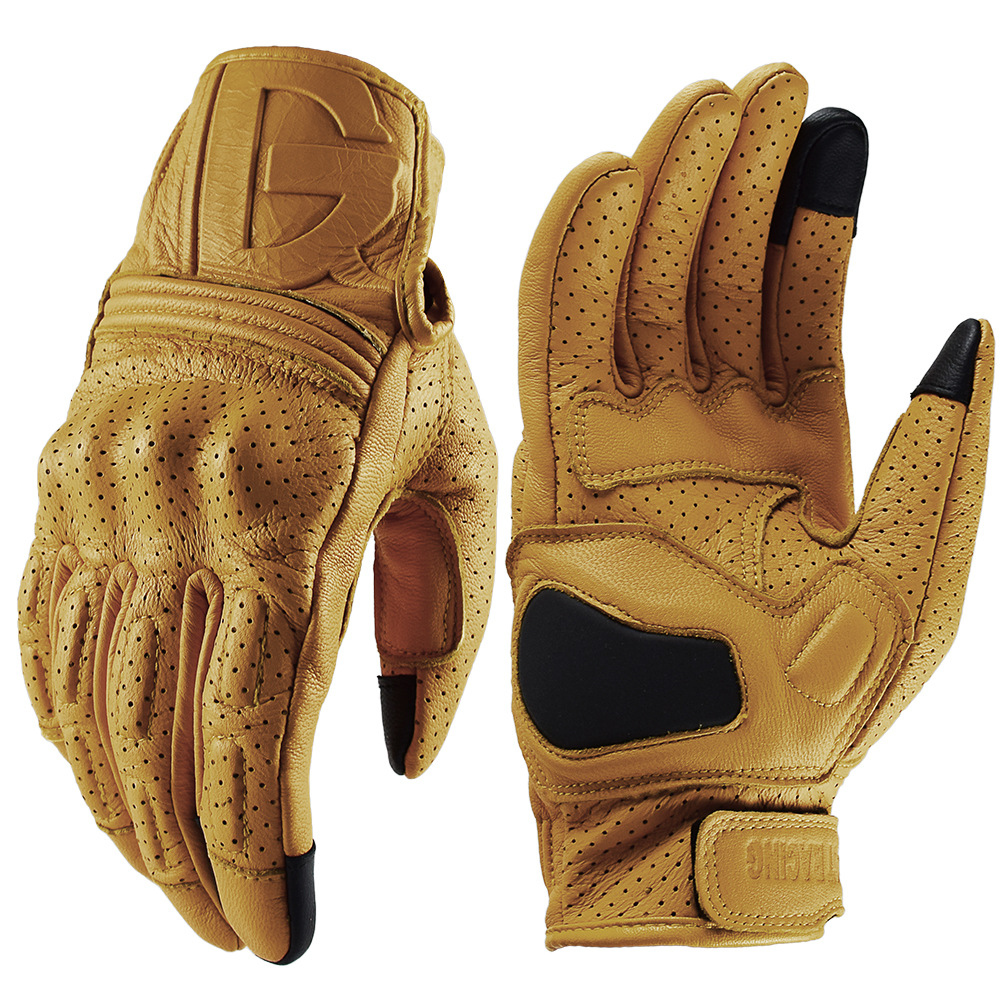 Yellow Cycling Gear - Guanti in Pelle Vintage per Moto,